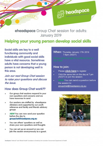 eheadspace Group Chat for FAF flyer Social Skills Jan 2019c2